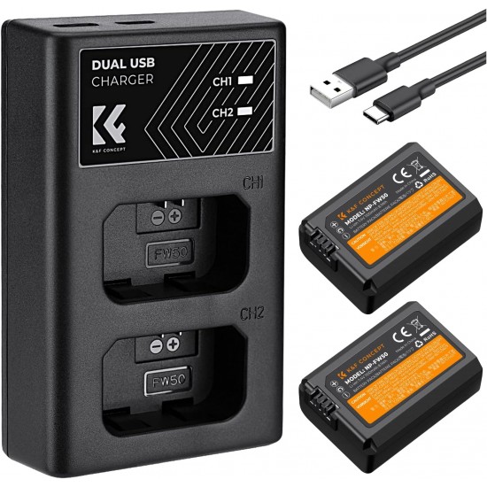 K&F Concept NP-FW50 Battery 2 Pack with Dual Slot Charger